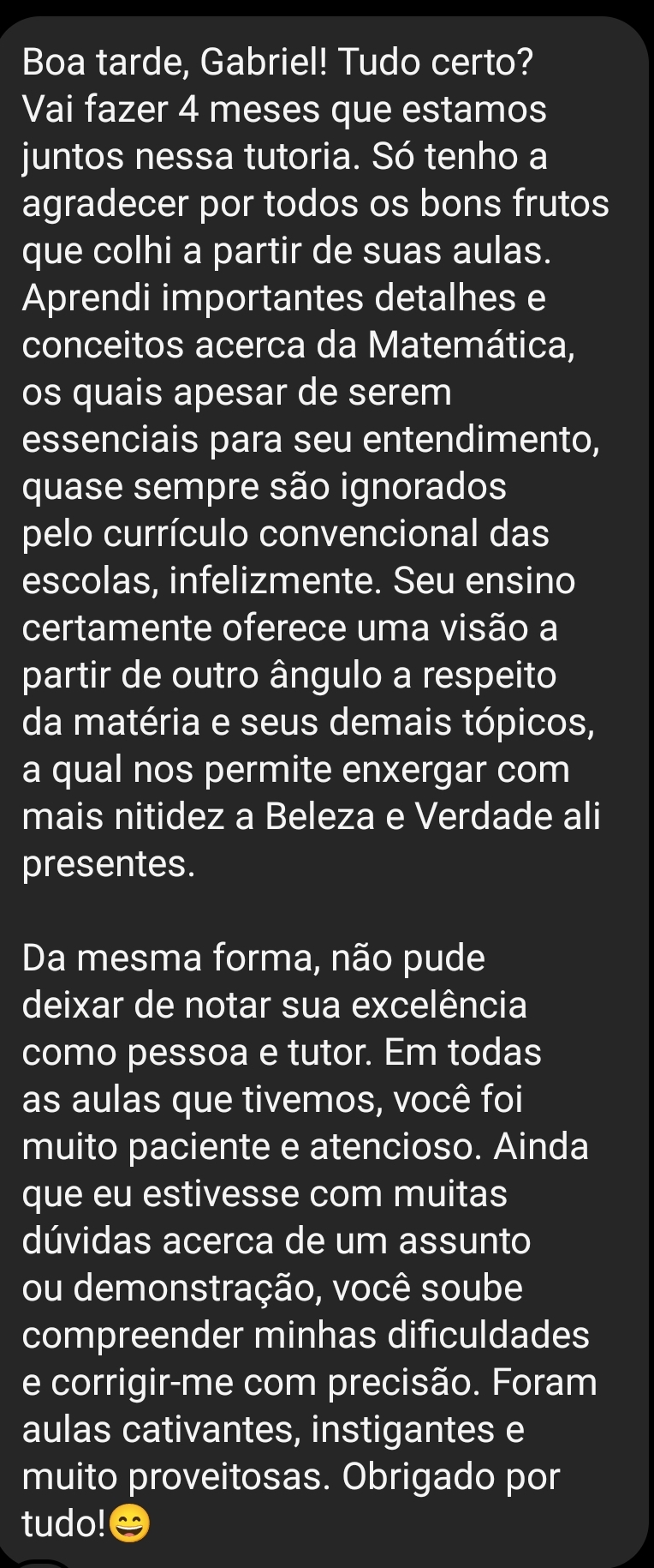 Mensagem de depoimento